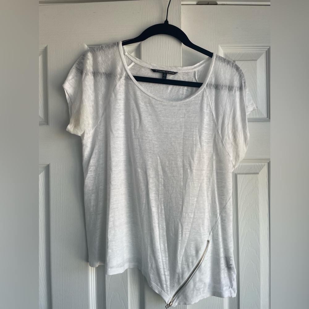 Sheer white W118 By Walker Baker shirt with gold zipper.